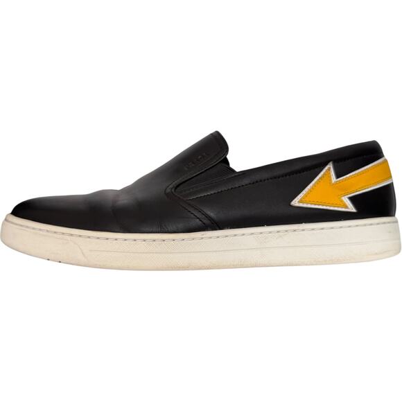 Prada slip on sneakers Linea Rossa Black Leather Yellow Arrow Italy Lady 9 M 7.5 - Picture 10 of 16